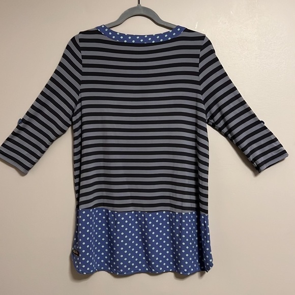 Matilda Jane Size M Top Blue Gray Stripe Polka Dot Let's Get Lost Peplum. - Picture 3 of 11